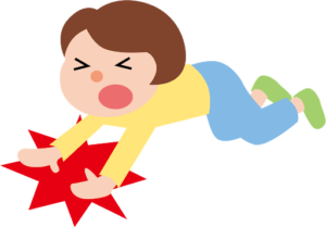 Cartoon person falling to the ground with a big 'ouch' expression on their face