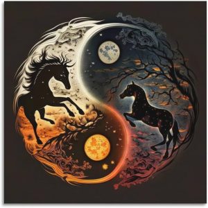 Yin/Yang symbol depicting an energetic horse and a calm horse